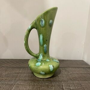 MCM Green Ceramic Vase with Blue Accents